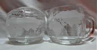 Nestle Globe Cream And Sugar Bowl With Lid Clear Glass Frosted World Vintage