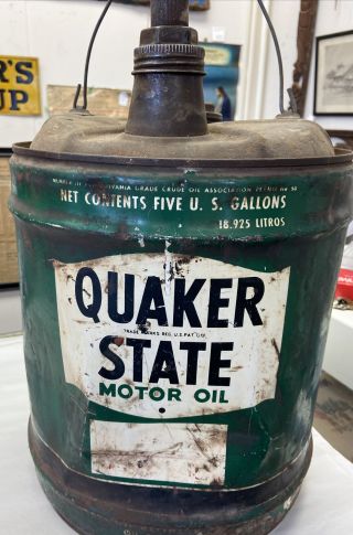 Vintage 5 Gallon Quaker State Motor Oil Can.