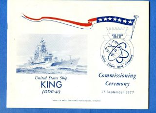 Uss King Ddg 41 Commissioning Navy Ceremony Program With Invitation