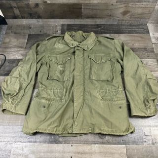Vtg Us Army Military Men’s Field Jacket Cold Weather Coat Green Sz Medium Short