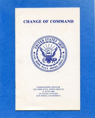 Uss John Paul Jones Ddg 32 Change Of Command Navy Ceremony Program June 21,  1980