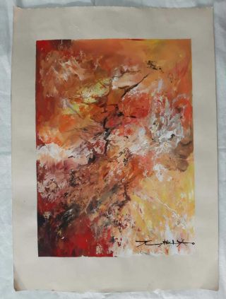 Zao Wou Ki Mixed Technique On Old Paper Abstract Handmade Signed