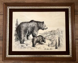The Alaska Kiana 2 Bears Etching Framed Picture By Bill Devine 1982