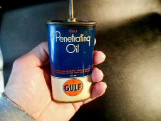 Vintage Rare Gulf Penetrating Oil Lead Top Handy Oil Oval Can.