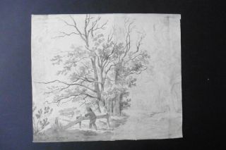 Dutch School 18thc - Animated Wooded Landscape Attr.  Jacob Cats - Ink Drawing