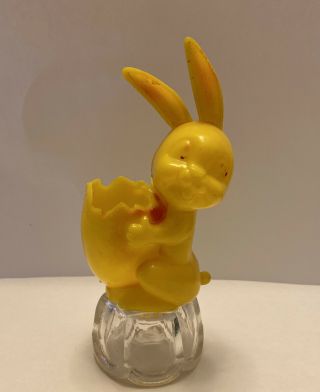 Vintage 1959 Hard Plastic Easter Bunny Rabbit With Egg Candy Container 4”high