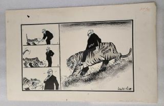 1960s Og Newton Pratt Signed Political Satire Cartoon,  Barry Goldwater On Tiger