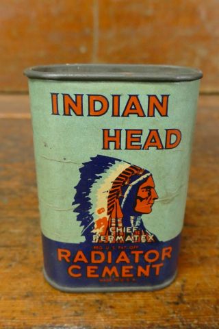 Vintage 1950’s Indian Head Radiator Cement Cardboard Tin Can - Gas Oil Station