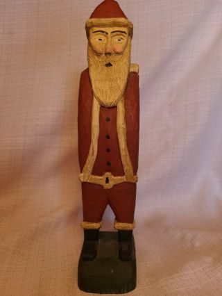 Vintage Hand Carved Primitive Folk Art Wooden Santa Artist Simpson 1987
