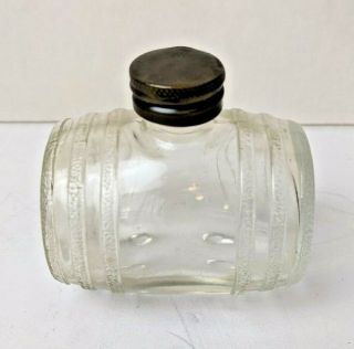 Antique Clear Glass Barrel Keg Candy Container With Cap & 4 Little Glass Feet