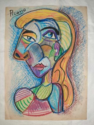 Pablo Picasso Mixed Technique On Old Paper Portrait Drawn And Signed