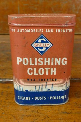 Vintage 1950s Skelly Oil Co Wax Treated Polishing Cloth Tin - Gas Oil Can