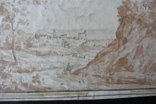DUTCH SCHOOL 17thC - ANIMATED ITALIAN LANDSCAPE ATTR.  VAN WITTEL - INK DRAWING 2