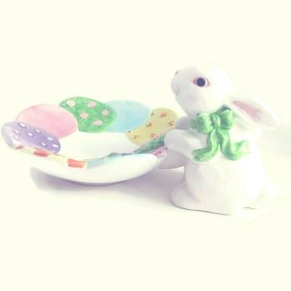 Palm Tree Co Easter Bunny Rabbit Candy Dish Border Of Decorated Pastel Eggs