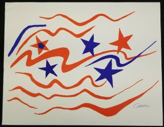 Rare 1976 Alexander Calder " Stars & Stripes " Plate Signed Lithograph Braniff Air