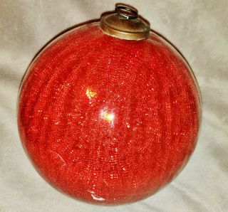 Large 7 " Heavy Kugel Style Red Glass Ornament,  Glittery Crackle Design,  2.  5 Lbs