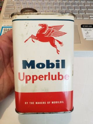 Vintage One Pint Mobil Oil Upperlube Tin Can Full