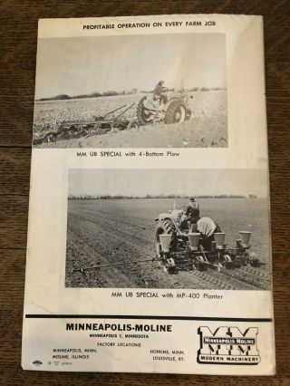 Minneapolis Moline Industrial Wheelers UB Tractors Advertising Sales Brochure 3