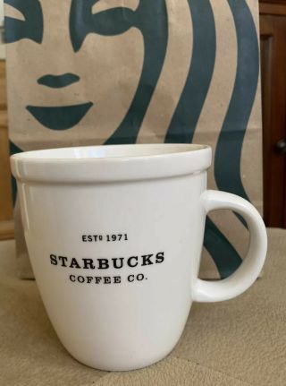 Starbucks Barista Mug 2001 Ceramic Large Abbey White Coffee Cup 18 Oz Estd 1971