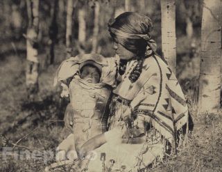 1900/72 Edward Curtis Folio Native American Indian Assiniboine Mother Baby Photo