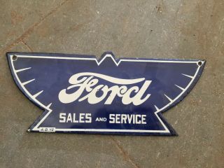 Porcelain Ford Sales And Service Enamel Sign Size 11 " X 4 " Inches