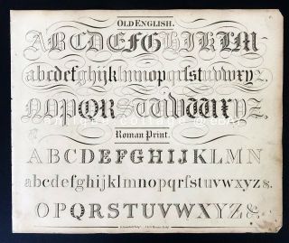 1820s Antique Typography Alphabet Engraving Abc Old English Roman Font Menzies