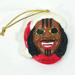 Jamaica Rasta Reggae Dreadlock Man With Santa Cap Christmas Ornament Resin 2.  5in