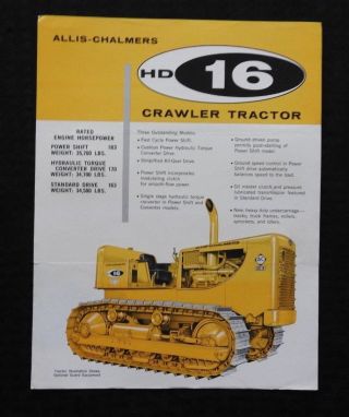 1963 Allis Chalmers Hd16 Crawler Tractor 1 - Sheet Specifications Brochure