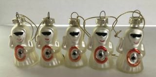 Friendly Ghost Ornaments Holding Spider Pictures White Satin Glass Boo