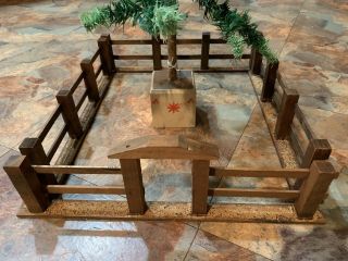 Vintage Wooden Christmas Fencing Feather Tree,  Putz,  Nativity,  Train Arched Gate
