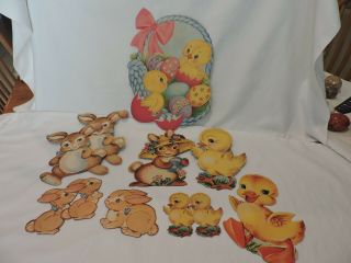 Eleven Vintage Cardboard Easter Decorations Bunnies/rabbits,  Chicks,  Ducks