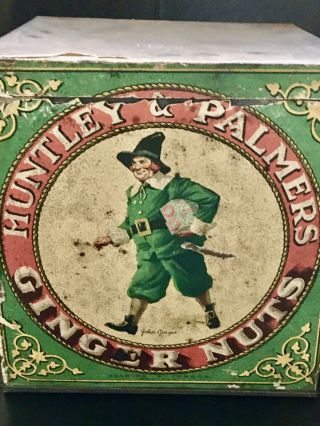 Antique Huntley & Palmers Ginger Nuts Biscuits Tin Large Lithograph C1900 9x91/2