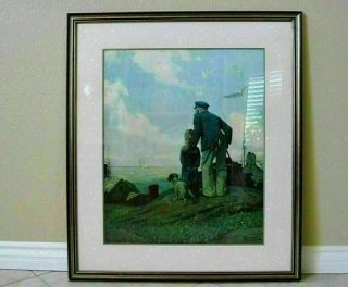 Norman Rockwell Painting Print 1927 " Framed To Sea " Old Man Sailor Boy Dog Ship