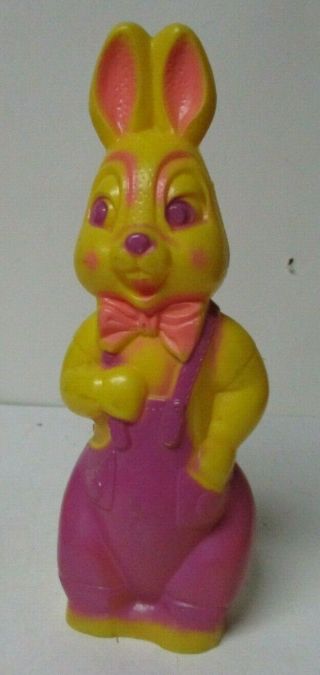 Vintage Soft Plastic Standing Easter Rabbit In Yellow & Purple - 10 1/4 " T