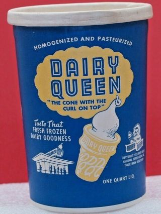 Vintage 1950 Dairy Queen 1 Quart Wax Paper Cup Hard To Find Good Graphics