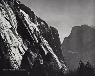 1950s Vintage Ansel Adams Half Dome Rock Cliffs Yosemite Valley Photo Art 11x14