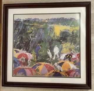 Leroy Neiman - Arnold Palmer In The Rain Print - Augusta National 1973 Framed