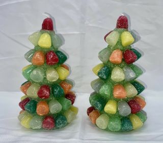 Set Of 2 Gumdrop Tree Colorful Christmas Candle Figural Candy