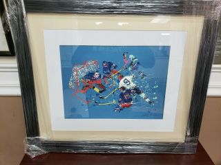 Leroy Neiman " Blue Hockey " Lithograph Framed & Matted