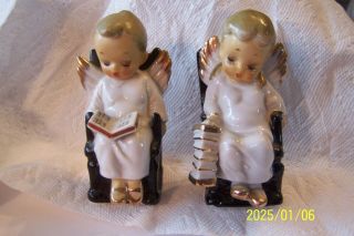 Boy And Girl Angel In Rocking Chair Japan 4 1/2 " Tall
