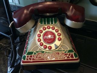 Coca - Cola Faux Stained Glass Telephone Light Up Phone Push Button Tested/works