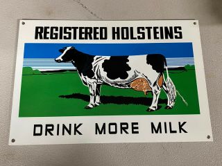 Registered Holsteins Drink More Milk Cattle Cow Farm Gas Oil Enamel Metal Sign