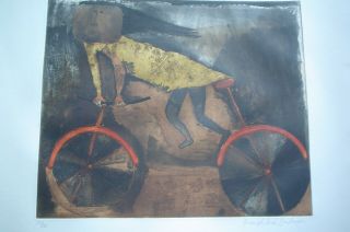 Graciela Rodo Boulanger - Etching " La Bicyclette Rouge " - S & N