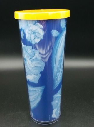 Starbucks Tumbler Cold Cup Blue Floral Cactus Flower Yellow Lid 24OZ Summer 2