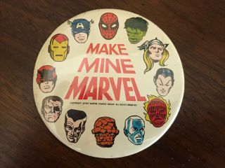 Vintage 1967 Make Mine Marvel Comics Mail Away Fan Club Pinback Button Pin Rare