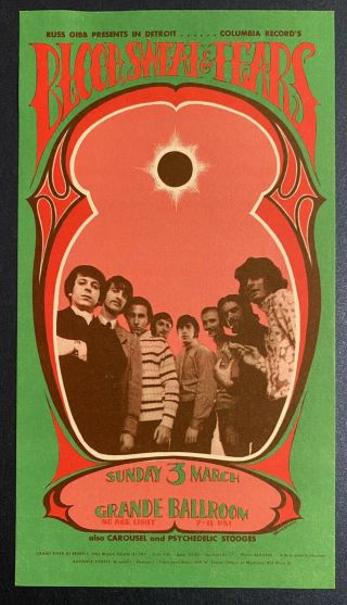 Blood Sweat & Tears Stooges Grande Ballroom Detroit 1968 Grimshaw Handbill