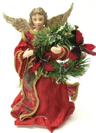 12 " Terry Village Angel Christmas Tree Topper Or Table Top Red Q08 - 15