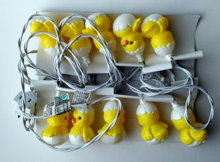 10 Lighted Baby Chicks Blow Mold Breaking Out Of Eggs String Lights Easter Decor