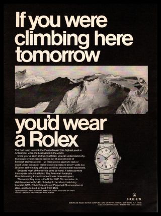 1967 Rolex 1005 Chronometer Oyster Watch Mount Vinson Massif Antarctica Print Ad