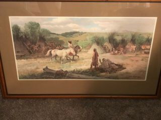 John Clymer Signed Print Of " Sioux Camp " 276/750 Framed 42 " X 27.  5 "